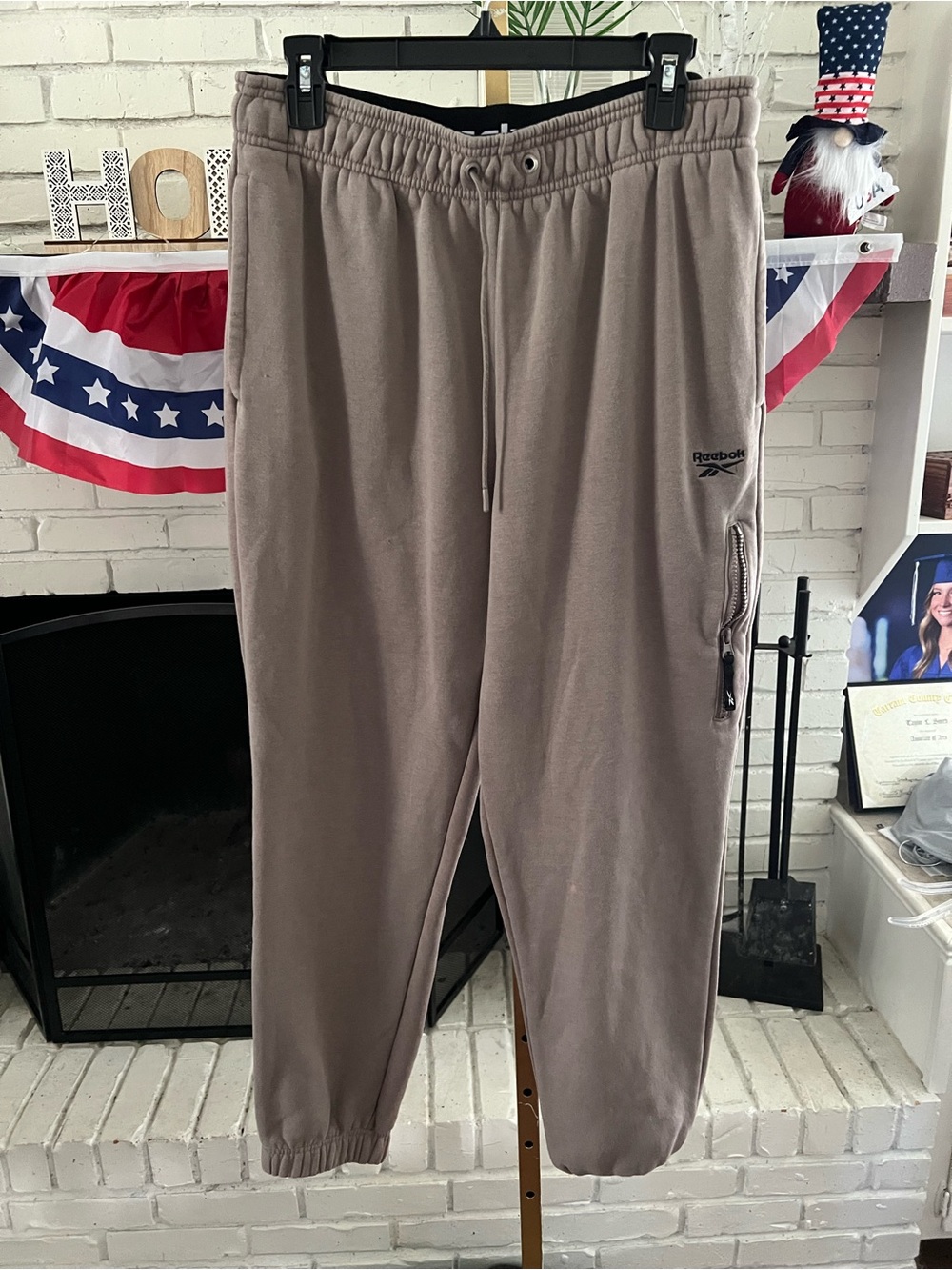 Reebok Men's Taupe Drawstring Joggers with Zip Pocket